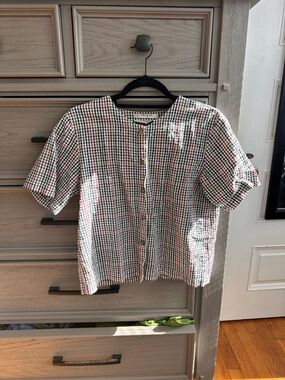 Orvis Multi-Check Cotton Button-Up Top in Red, Green, Brown & White